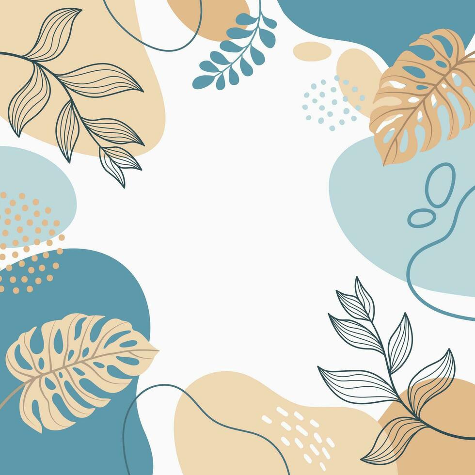 diseño de fondo de marco de banner. ilustración de vector de fondo de cartel colorido. plantas exóticas, ramas, impresión de arte para belleza, moda y productos naturales, bienestar, boda y evento.