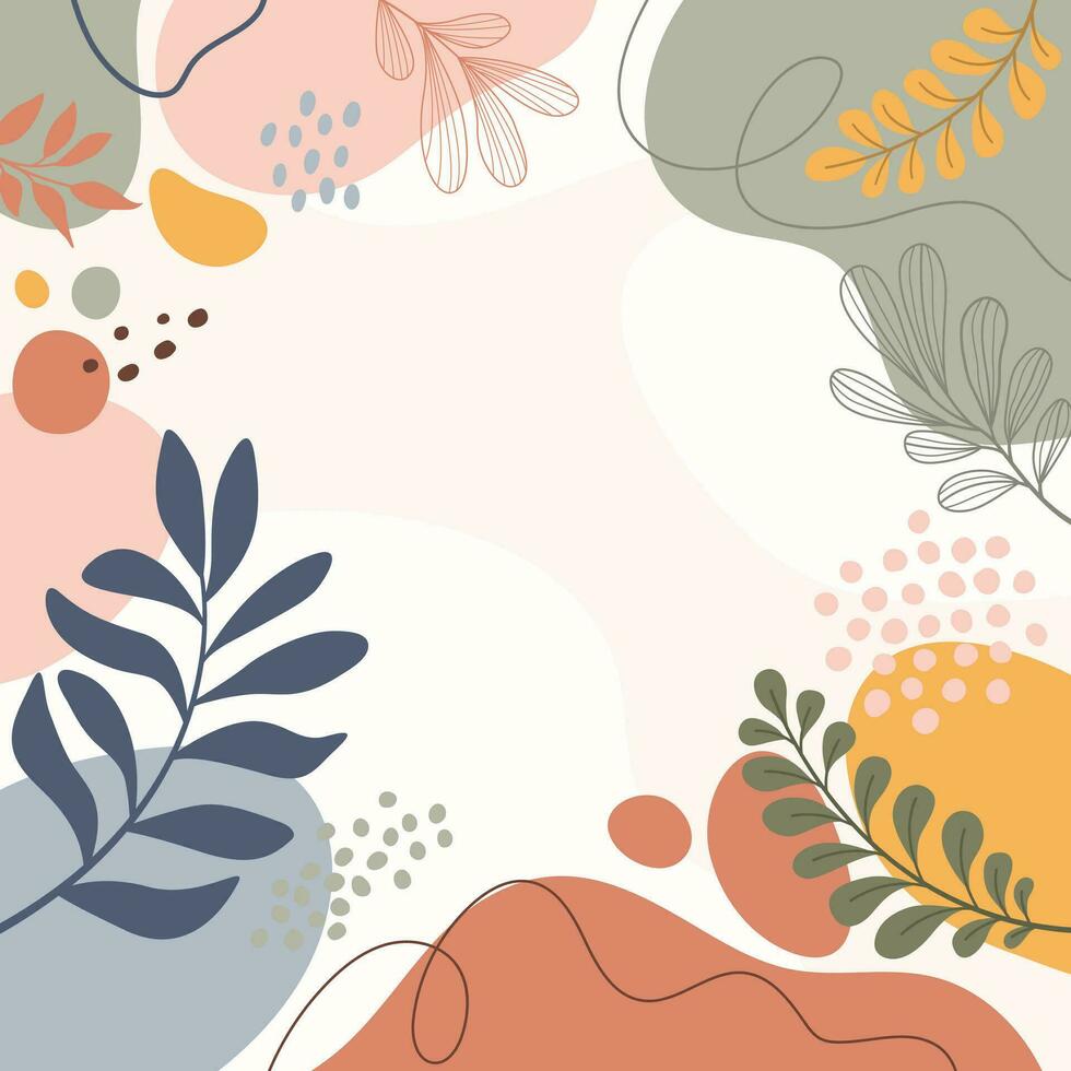 diseño de fondo de marco de banner. ilustración de vector de fondo de cartel colorido. plantas exóticas, ramas, impresión de arte para belleza, moda y productos naturales, bienestar, boda y evento.