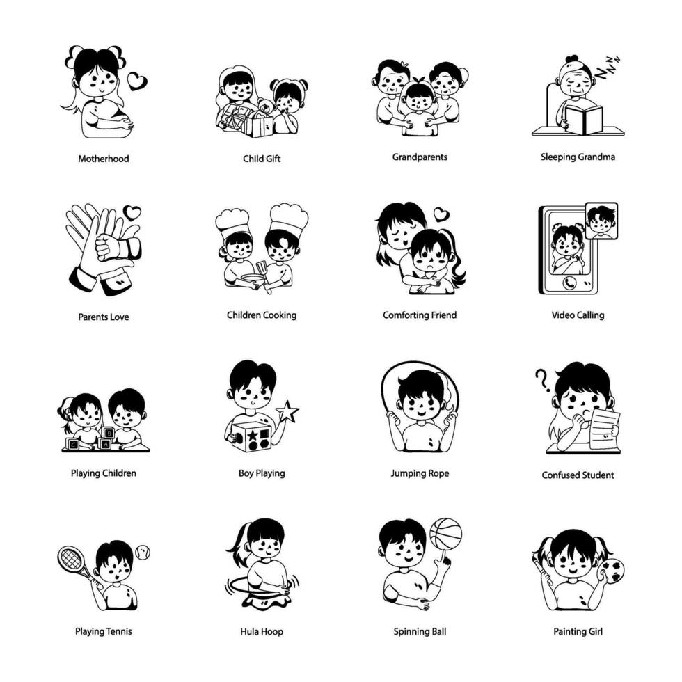 Set of Parenthood and Sibling Bond Glyph Icons vector