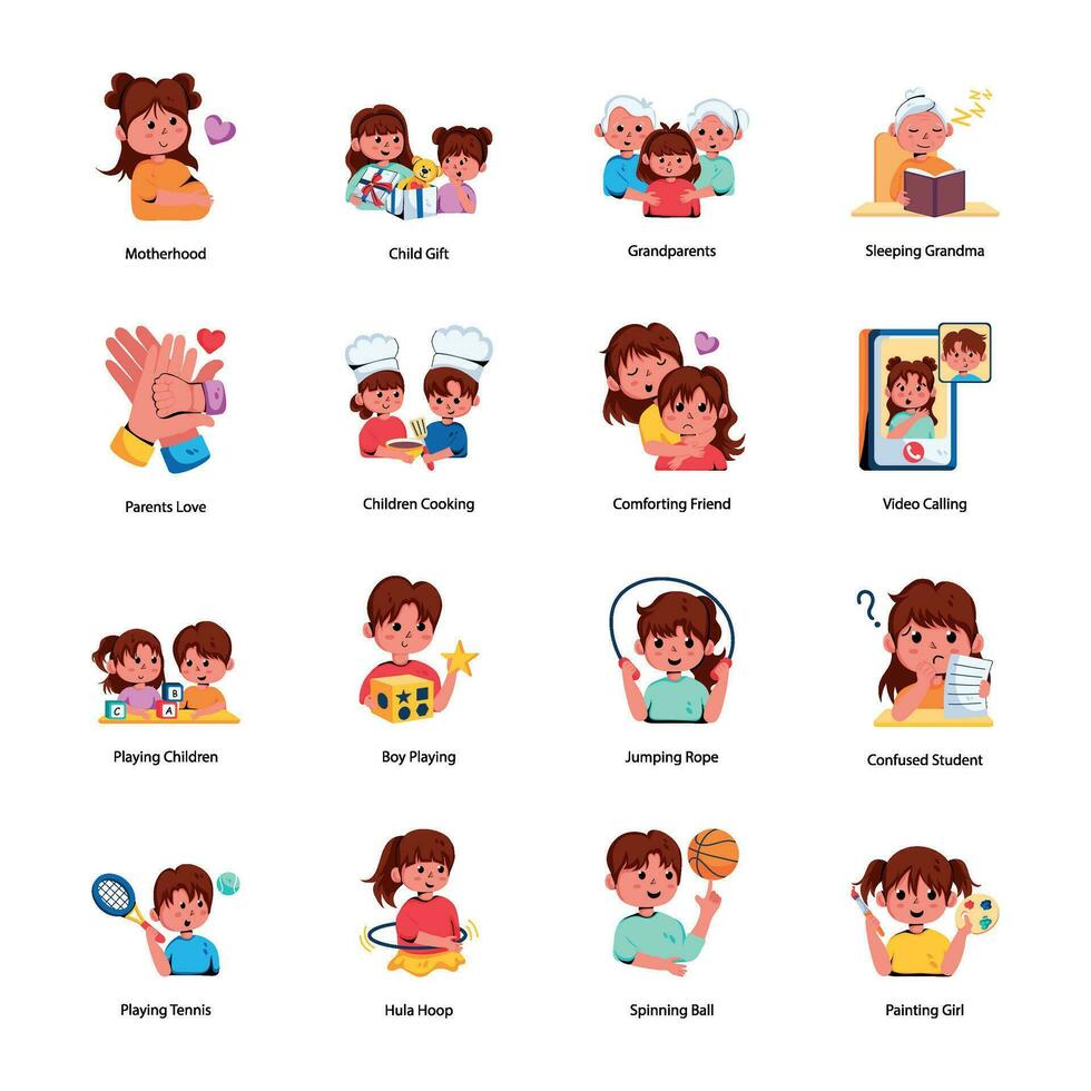 Set of Parenthood and Sibling Bond Flat Icons vector