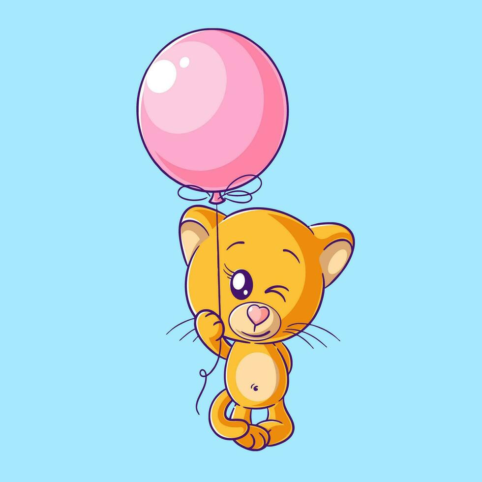 Cute lioness carrying balloons vector