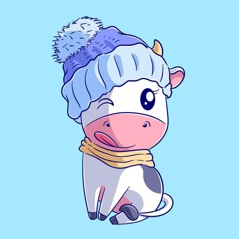 Cute cow wearing neck and head warmers vector