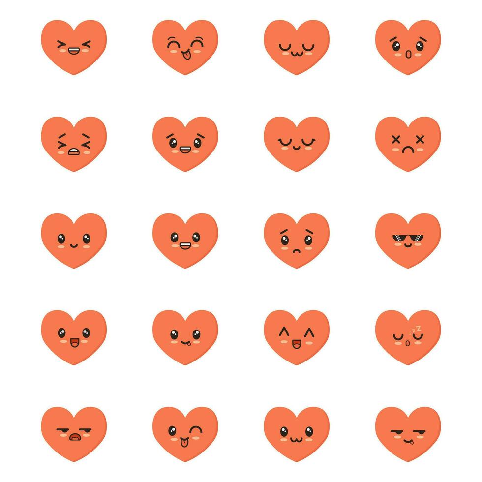 Heart kawaii set. Vector flat icons