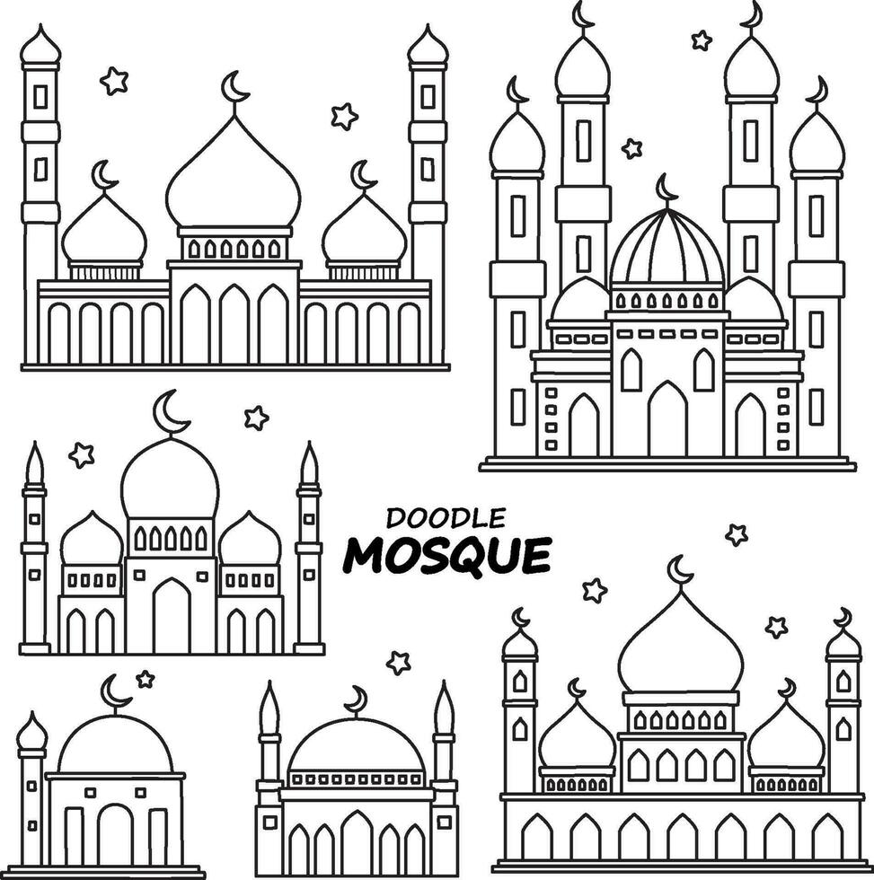 mosque black and white doodle illustration vector