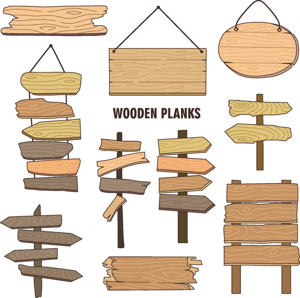set of wooden plank design element vector