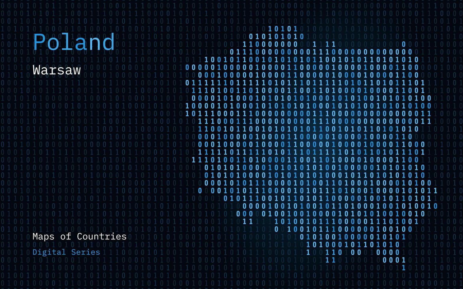 Poland Map Shown in Binary Code Pattern. Green Matrix numbers, zero, one. World Countries Vector Maps. Digital Series