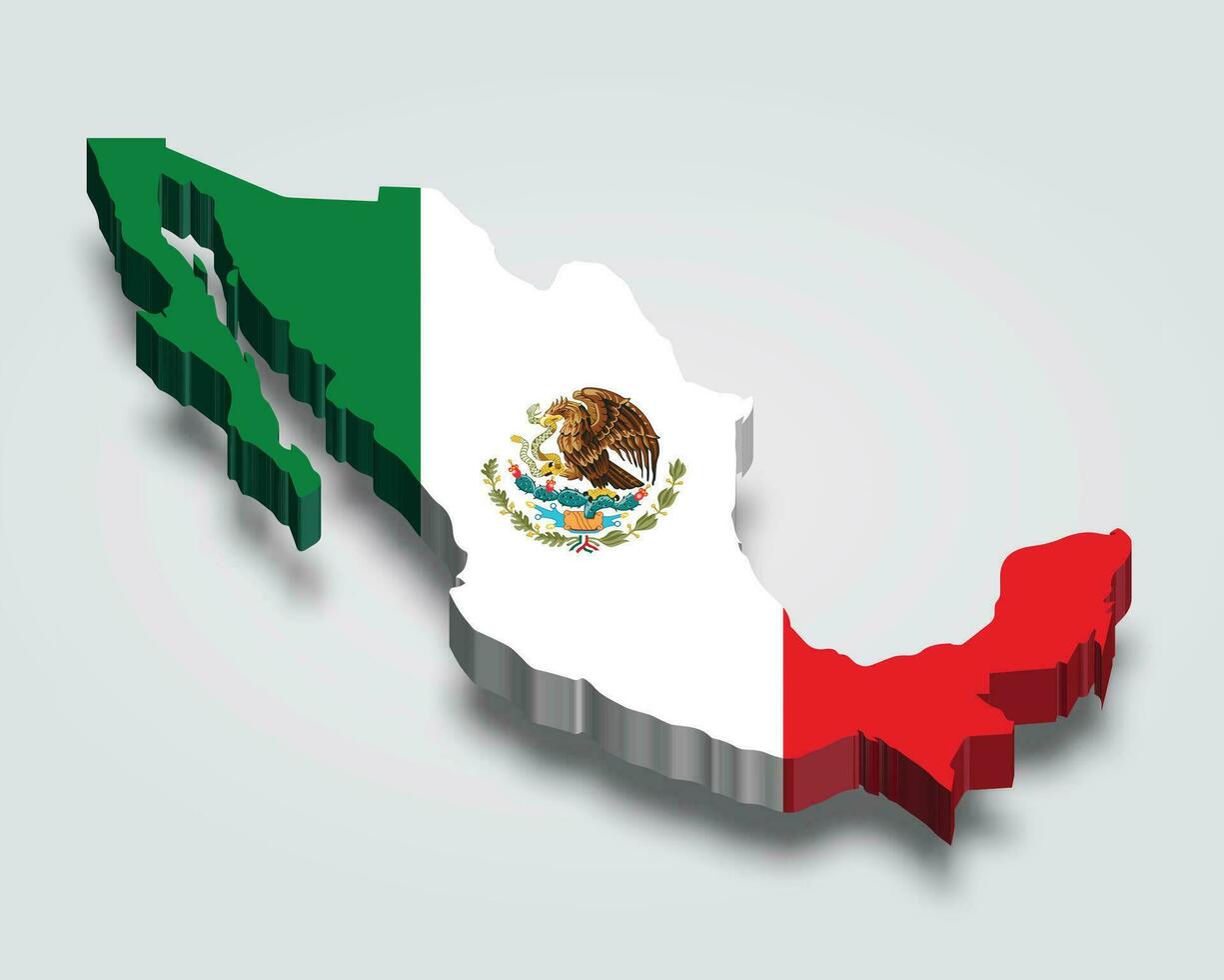 Mexico 3d map with flag vector