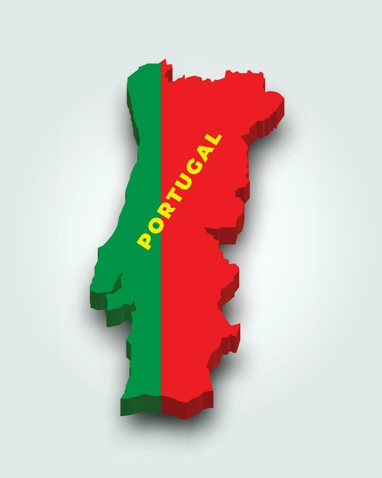 3d mapa de Portugal con bandera vector