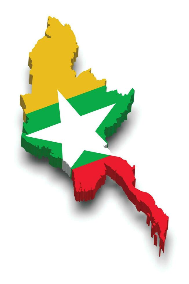 myanmar, birmania 3d mapa con bandera vector