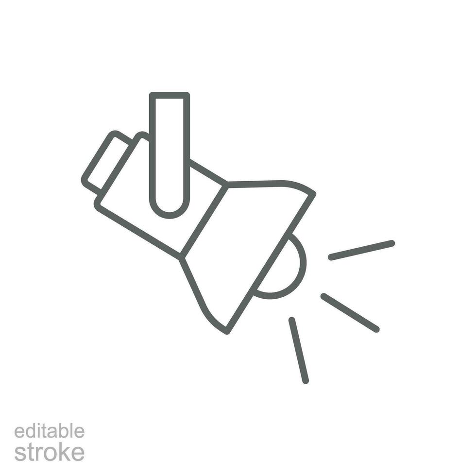 Searchlight icon. Simple outline style. Spotlight, stage light projector, floodlight, track light, theater concept. Thin line symbol. Vector illustration isolated. Editable stroke.