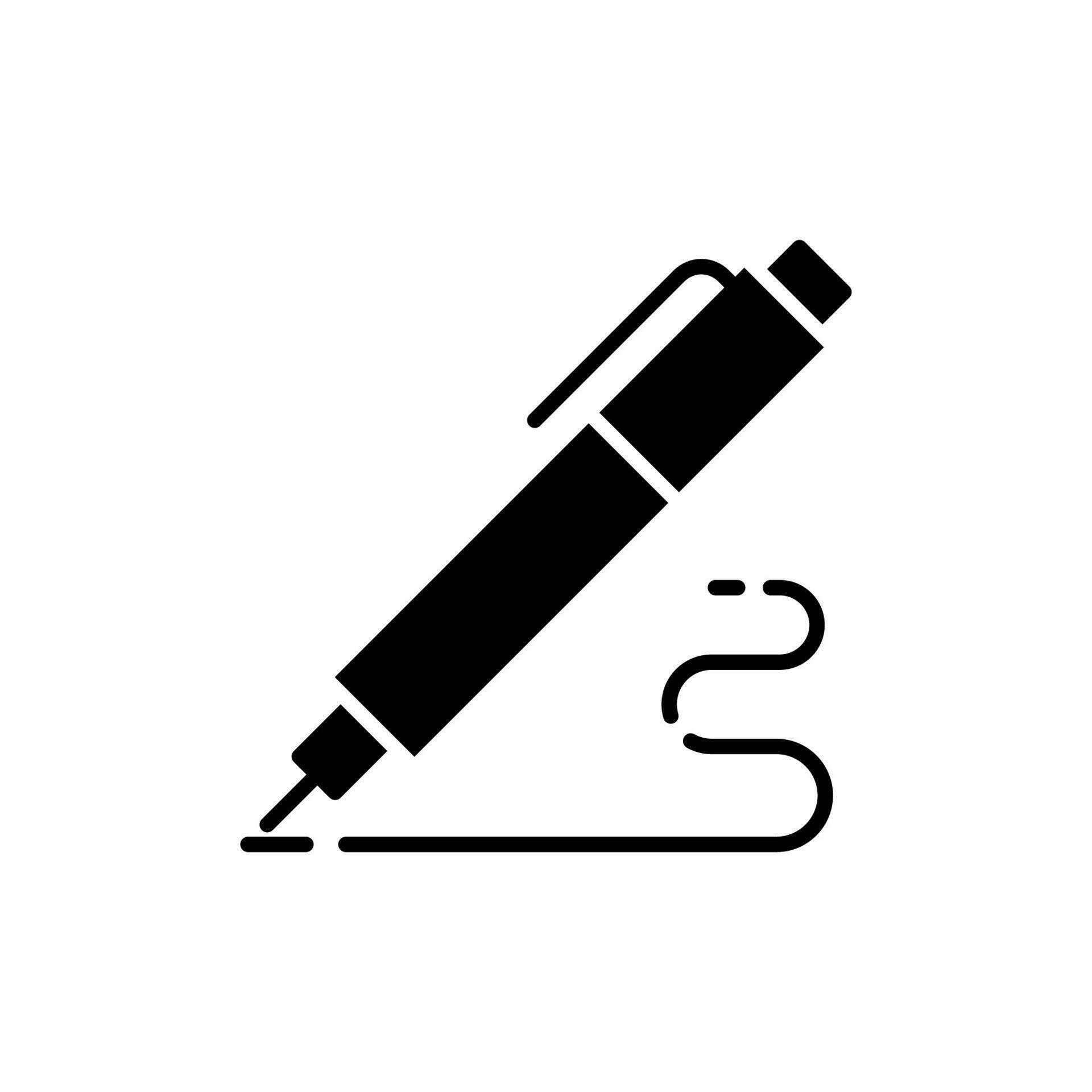 Pen, write icon. Simple solid style. Signature pen, paper, ink, sign