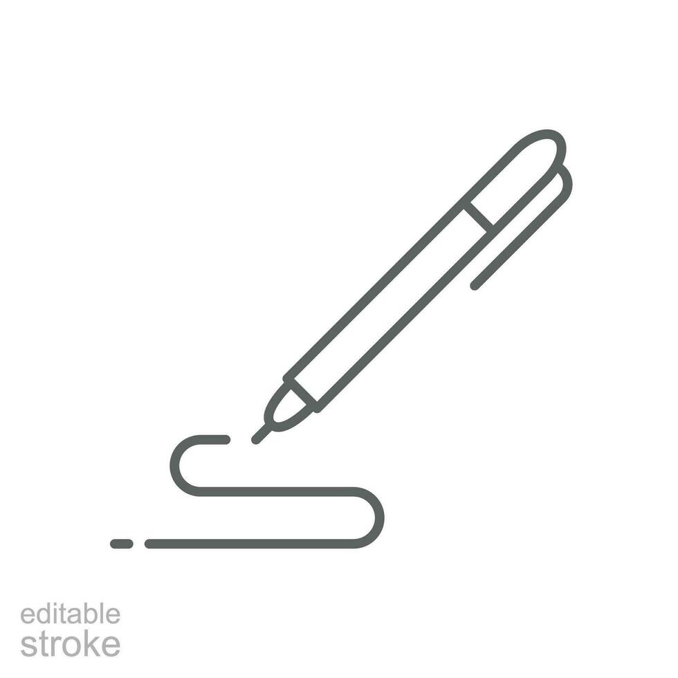 Pen, write icon. Simple outline style. Signature pen, paper, ink, sign, pencil, tool, education concept. Thin line symbol. Vector illustration isolated. Editable stroke.