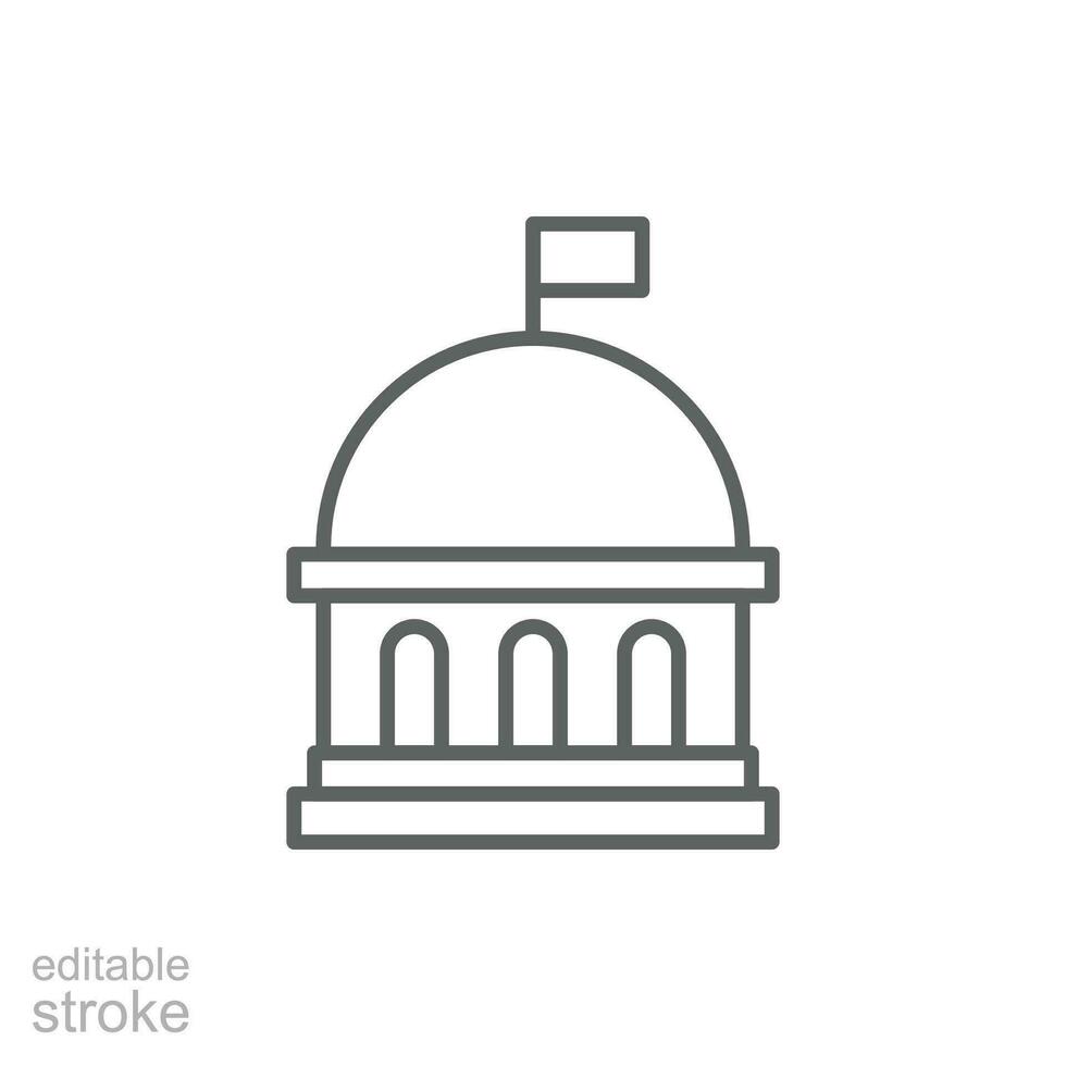 City hall building icon. Simple outline style. Municipal, hall town, embassy, council, government concept. Thin line symbol. Vector illustration isolated. Editable stroke.