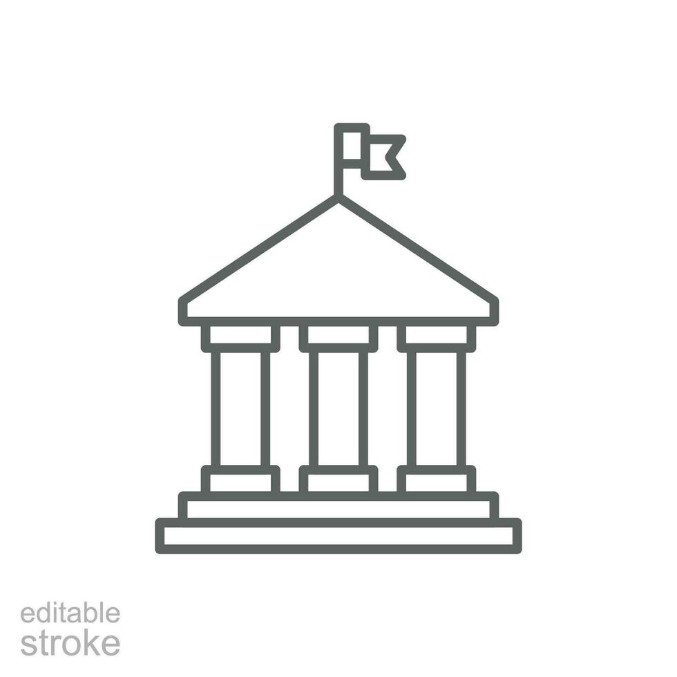 City hall building icon. Simple outline style. Municipal, hall town, embassy, council, government concept. Thin line symbol. Vector illustration isolated. Editable stroke.