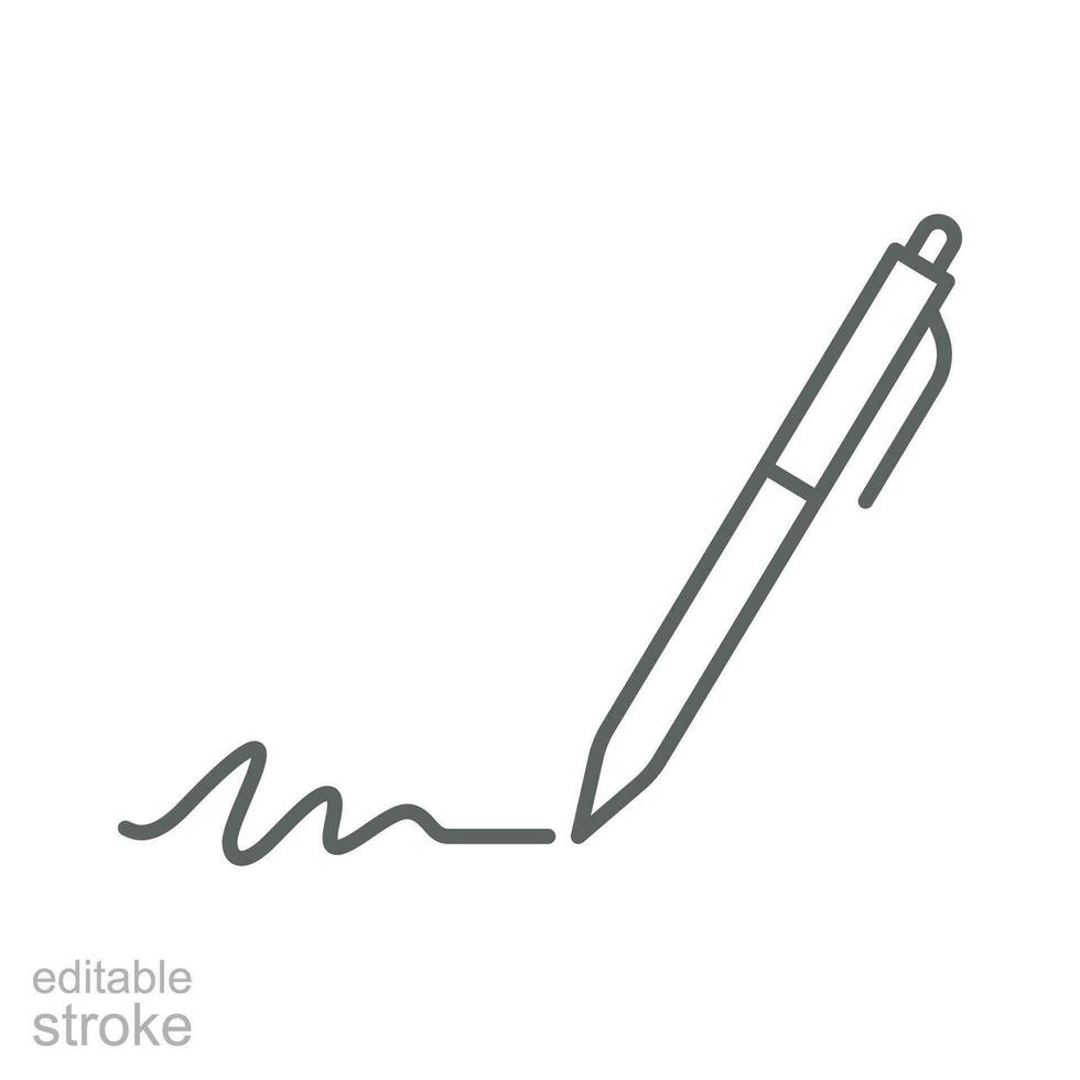 Pen, write icon. Simple outline style. Signature pen, paper, ink, sign, pencil, tool, education concept. Thin line symbol. Vector illustration isolated. Editable stroke.