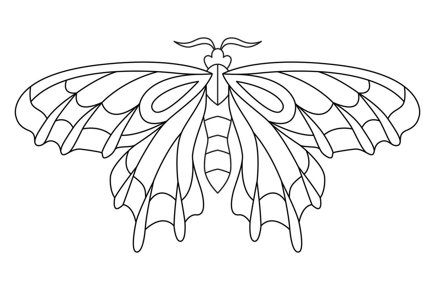 mariposa negro blanco aislado bosquejo ilustración. colorante página para niños y adultos vector