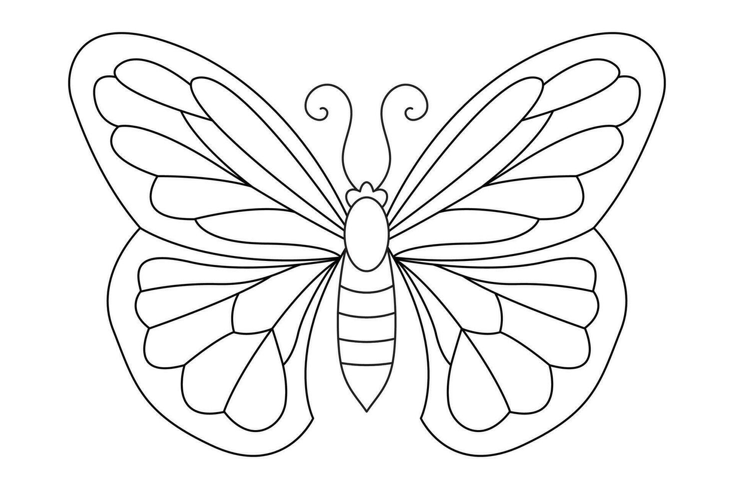 Butterfly black white isolated sketch illustration. Coloring page for kids and adults. vector