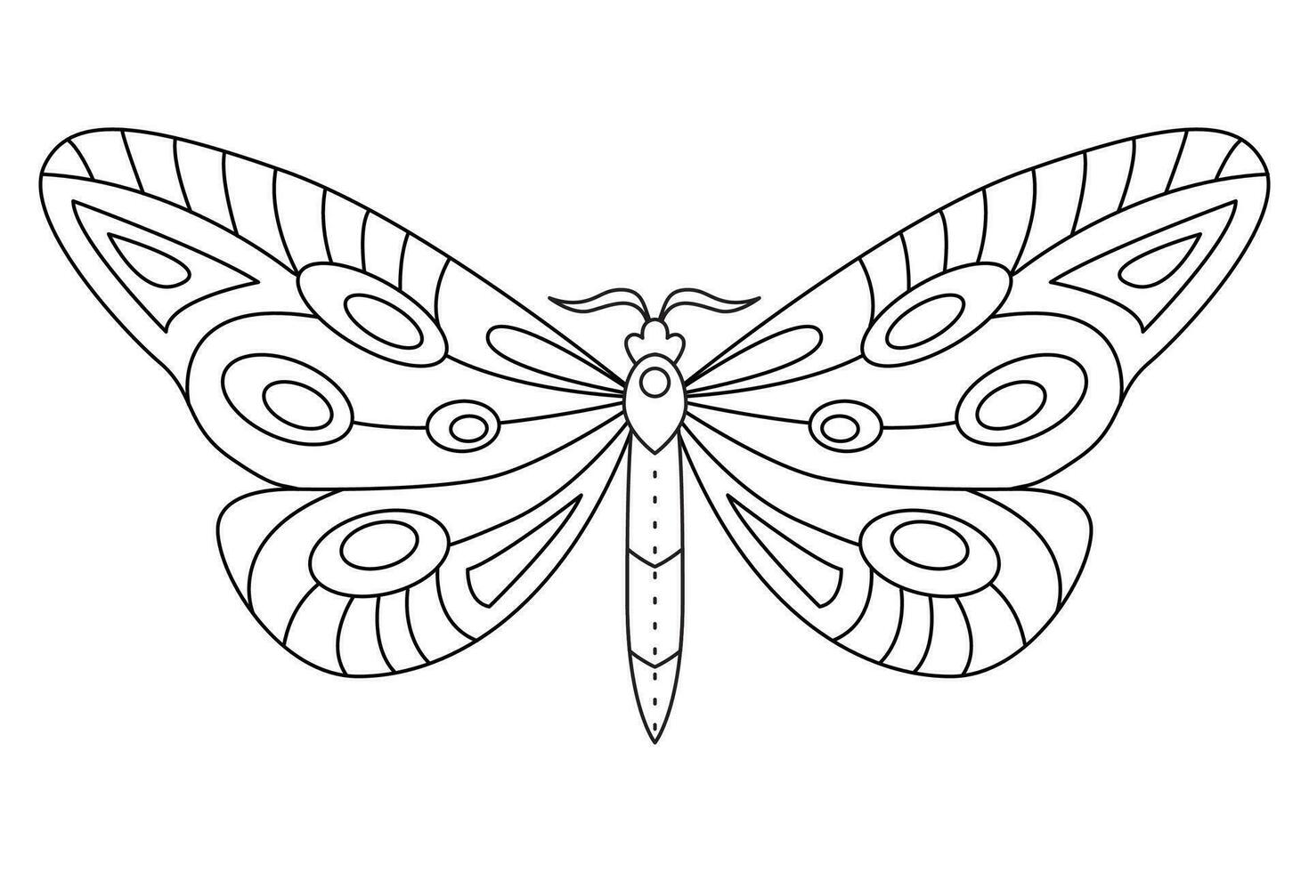 Butterfly black white isolated sketch illustration. Coloring page for kids and adults. vector