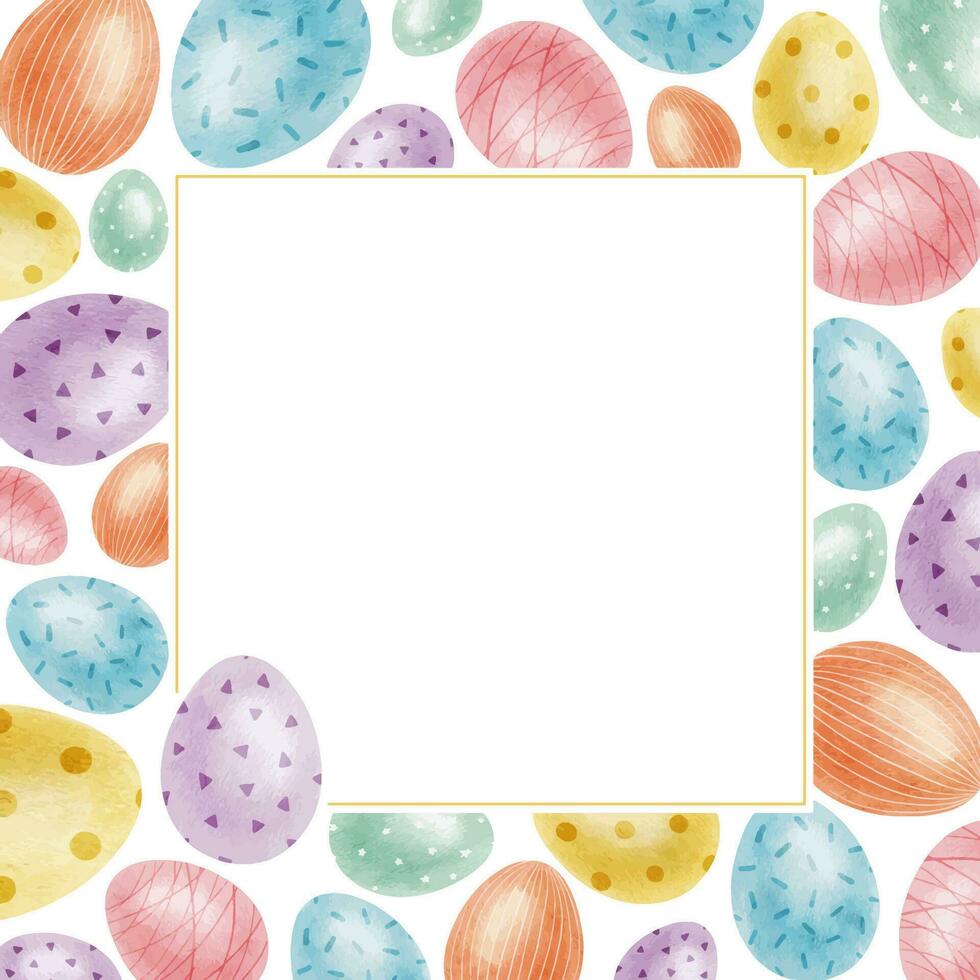 Frame of cute colorful Easter eggs. Paschal Concept with Easter Eggs with Pastel Colors. Isolated watercolor illustration. Design for Easter cards, covers, posters and invitations. vector