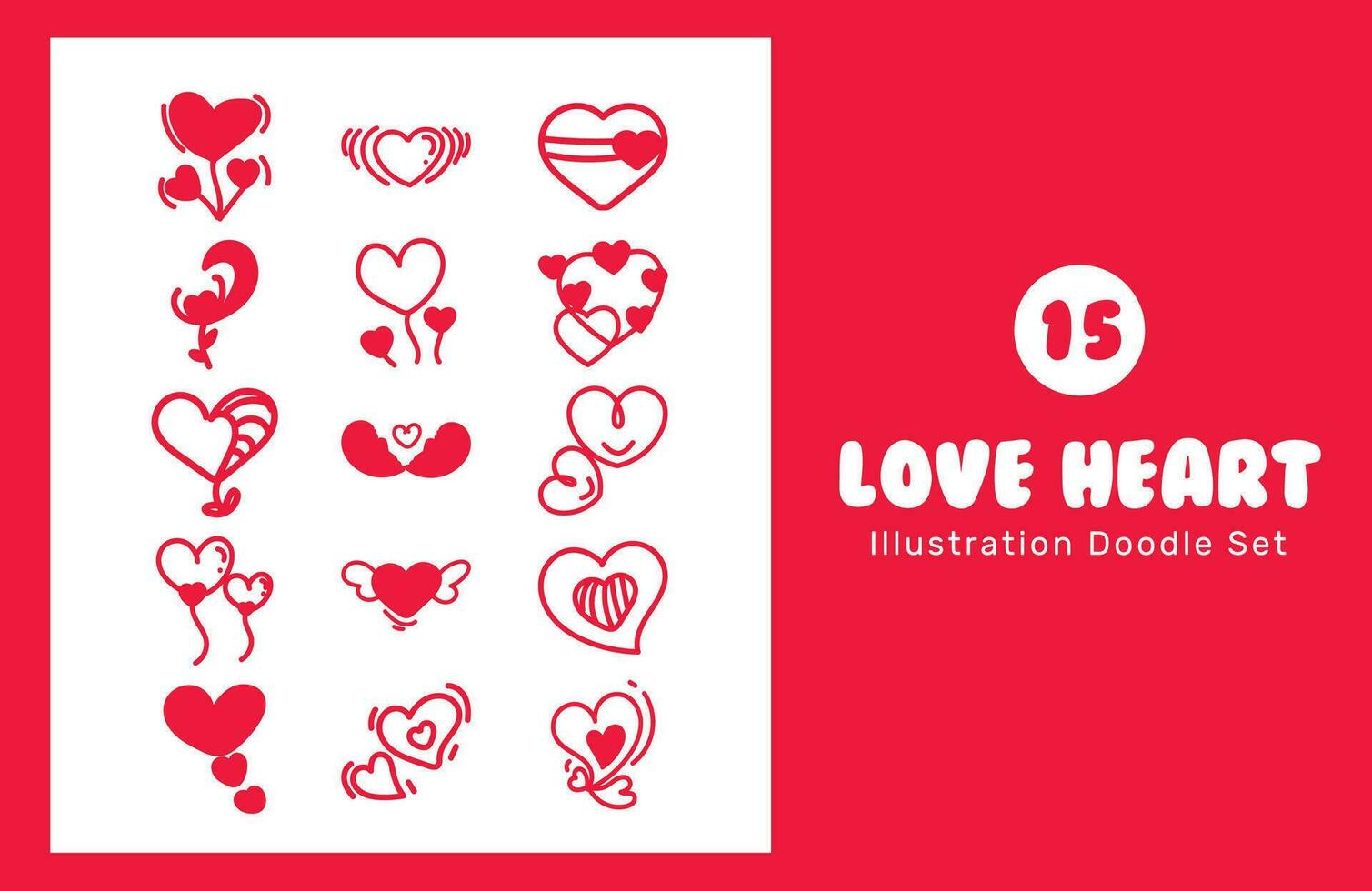 Love Heart Illustration Doodle Scribble Vector Set