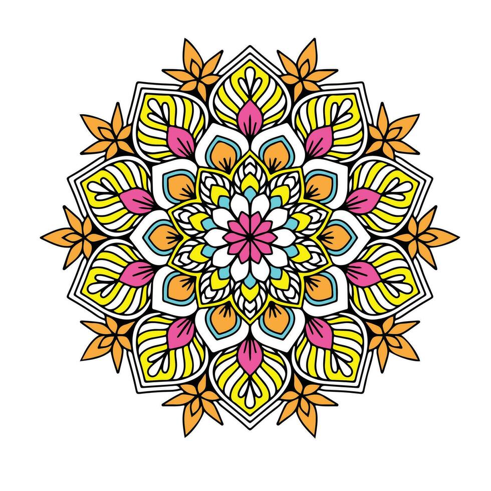 Vector hand drawn doodle mandala. Ethnic mandala with colorful tribal ornament. Isolated. Bright color