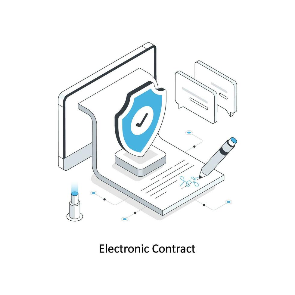 electrónico contrato isométrica valores ilustración. eps archivo vector