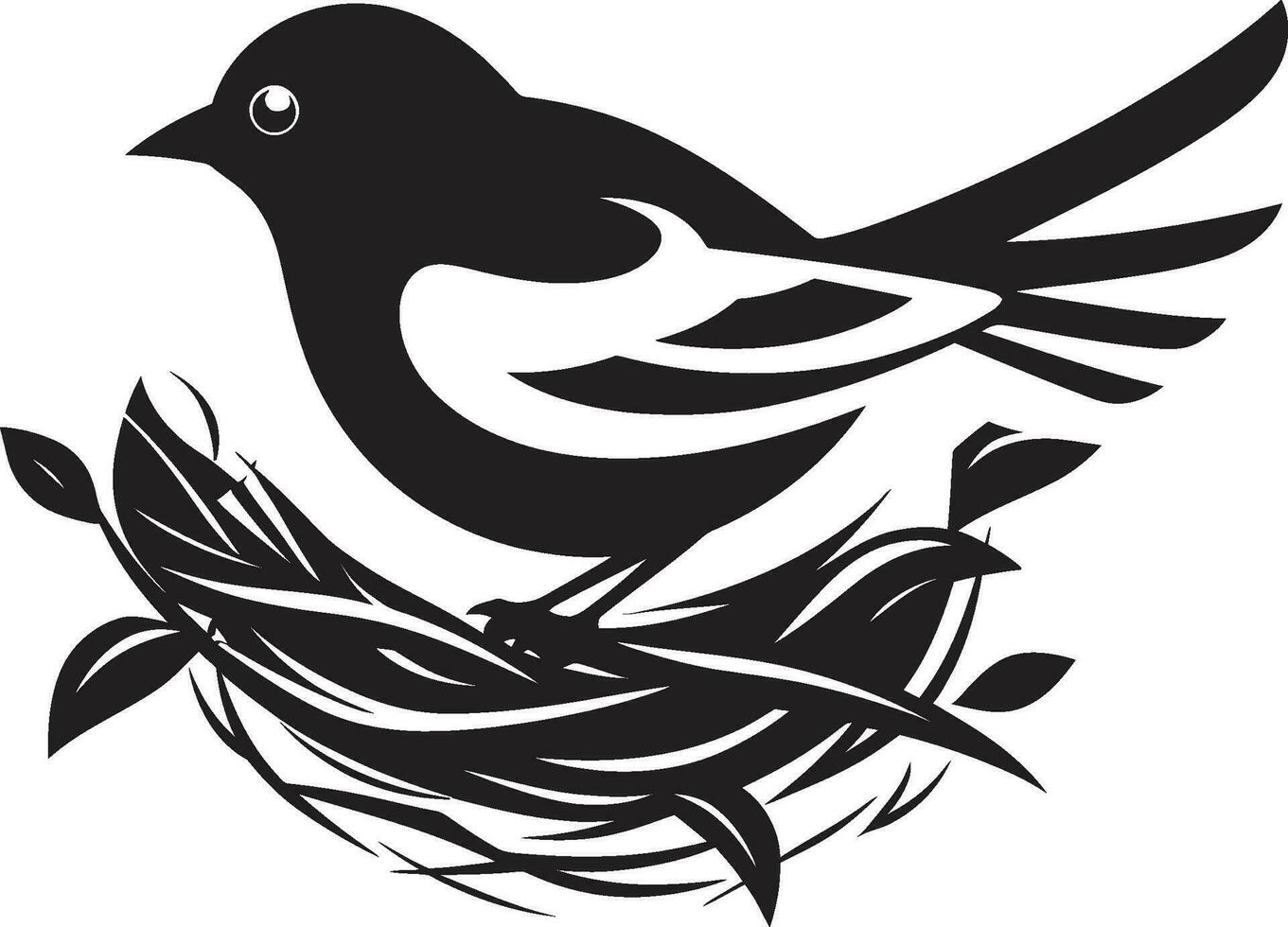 Aerial Nesting Black Bird Icon Design NestCraft Vector Bird Iconic Emblem