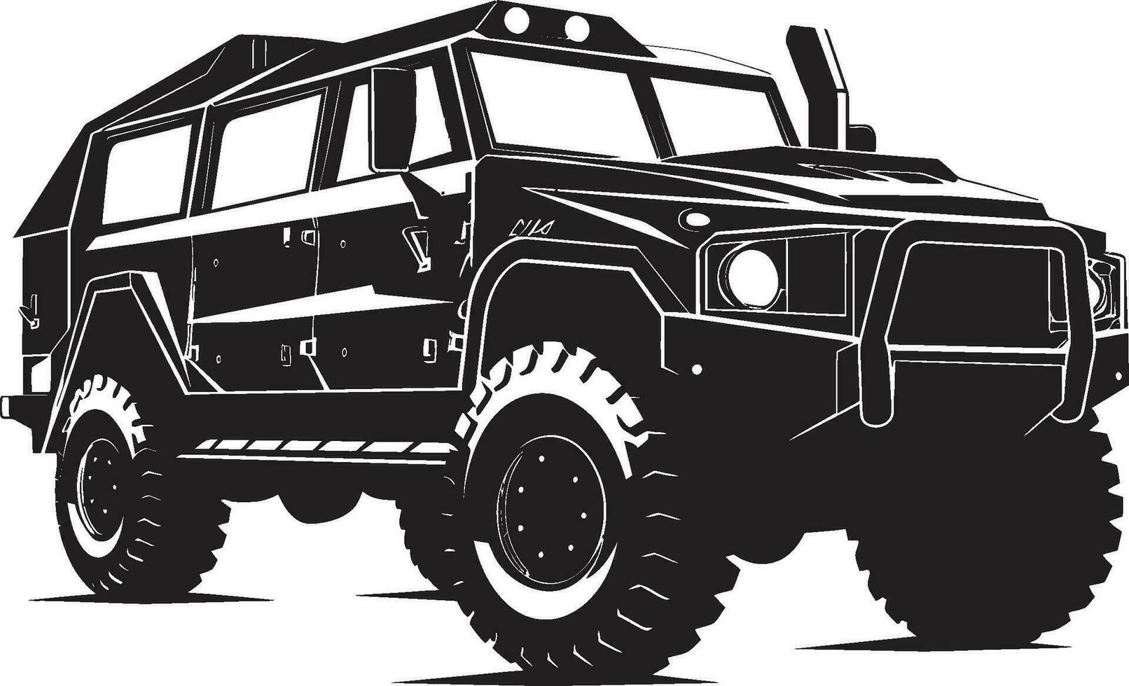 apagado la carretera mando Ejército vehículo icono militar pionero 4x4 negro emblema vector