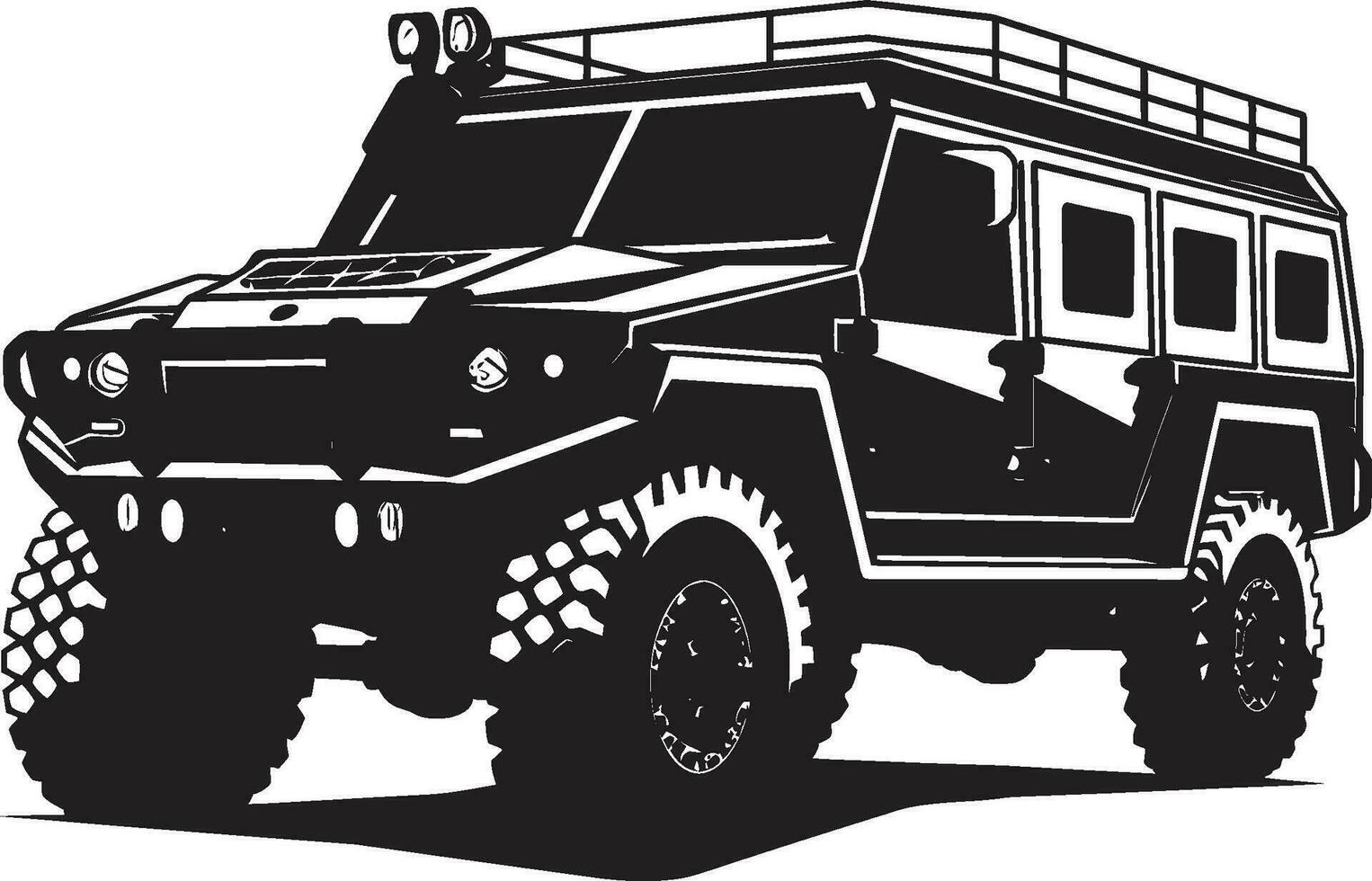 táctico transporte negro icónico 4x4 emblema militante pionero vector Ejército suv icono