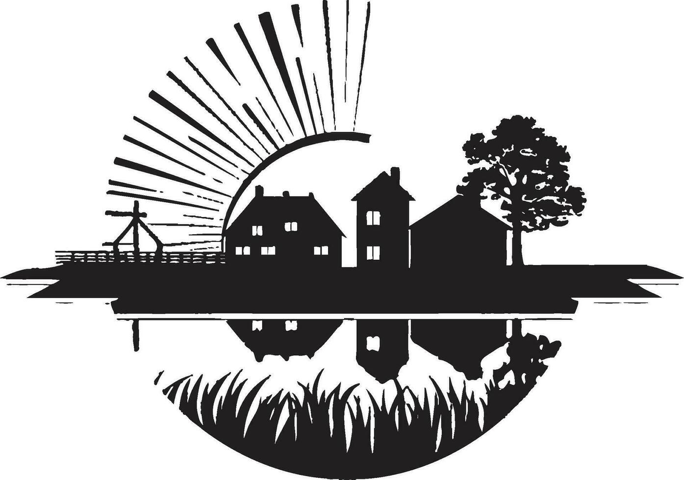 Rural Radiance Black Emblem Design Farmstead Vista Vector Farmhouse Logo