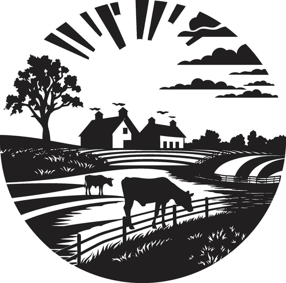 Homestead Legacy Black Vector Logo for Agriculture Fields of Tranquility Agricultural Farmhouse Icon