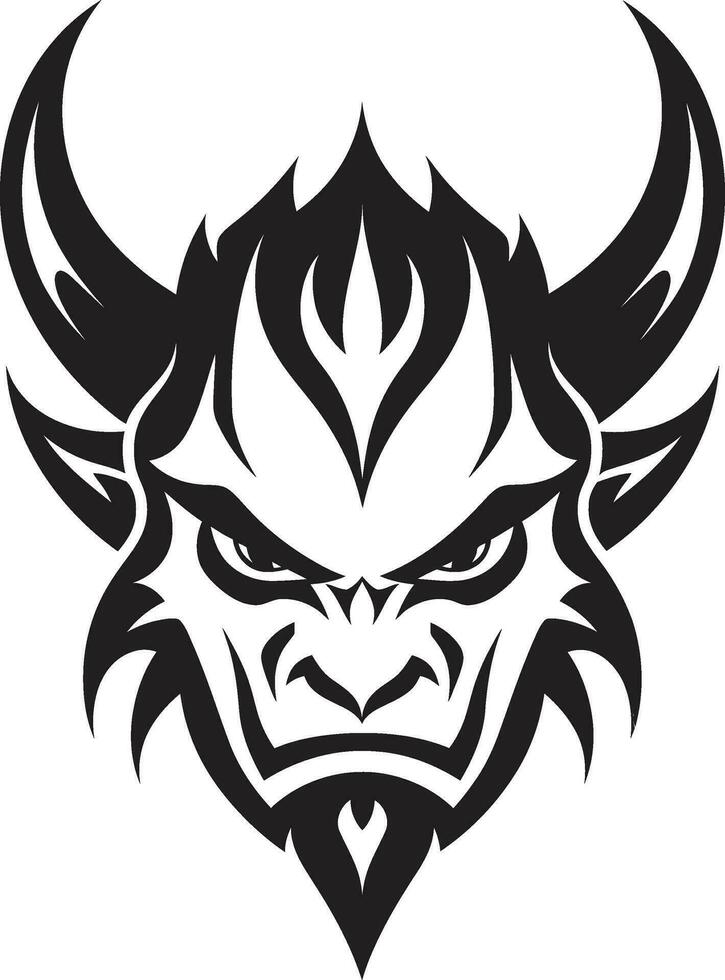 Infernal Icon Aggressive Devil s Face in Vector Form Diabolic Rage Vector Black Logo of Devil s Fiendish Face