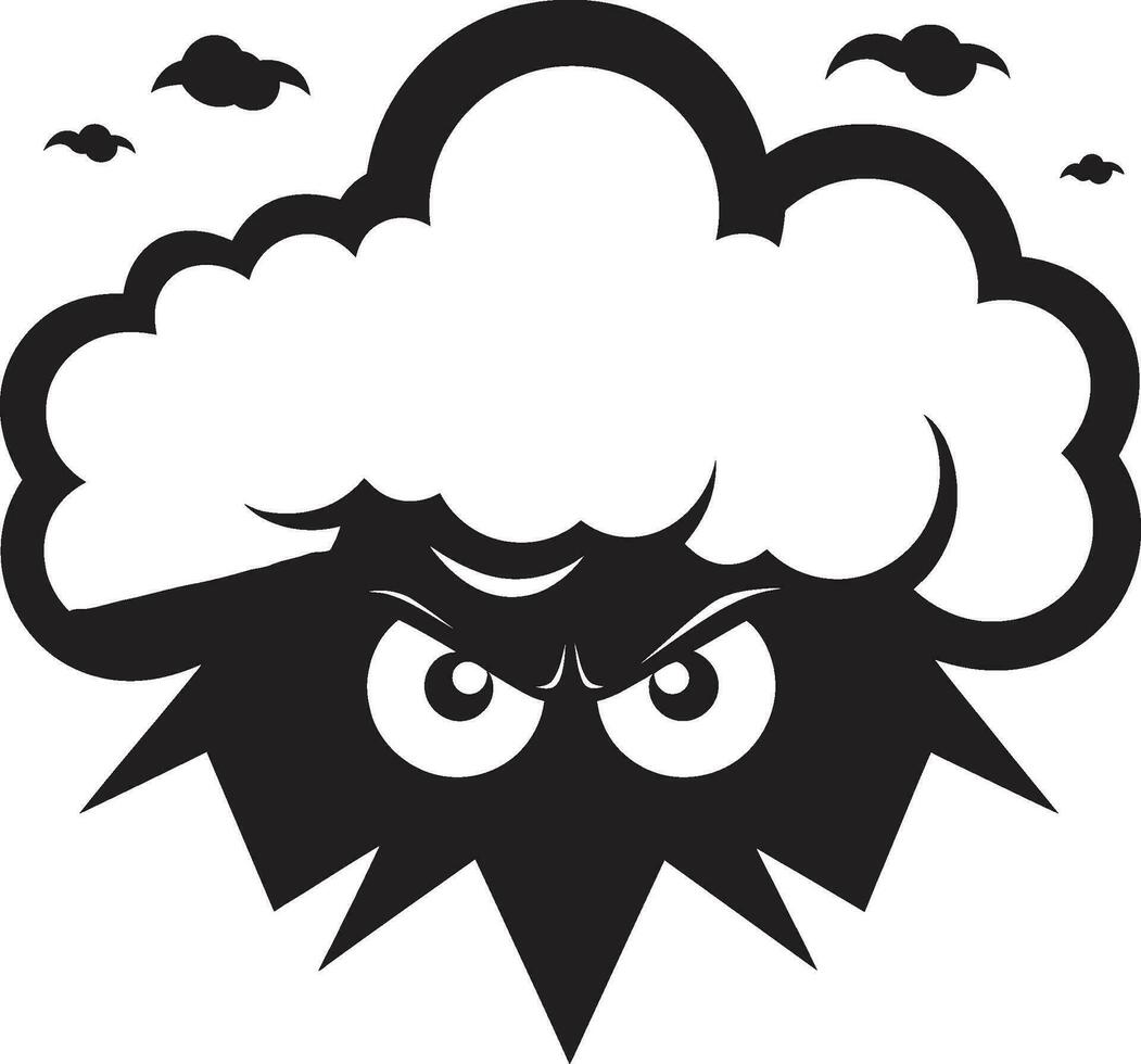 Raging Gale Angry Vector Cloud Icon Brooding Tempest Black Cartoon Cloud Emblem