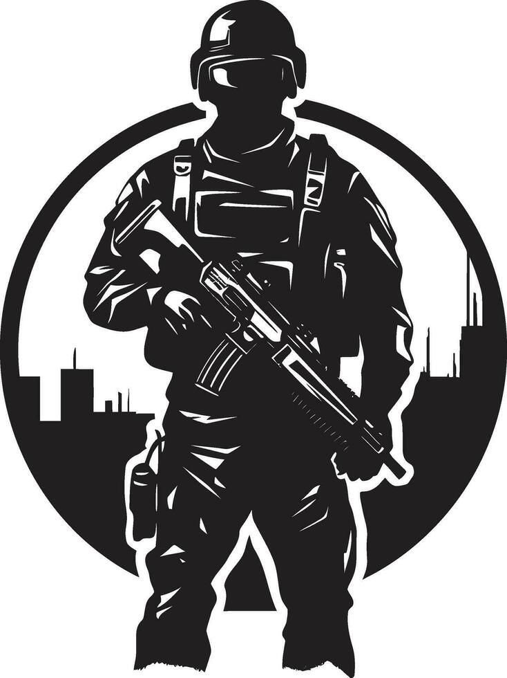 guardián valor negro hombre del ejército icono diseño combate precisión vector armado efectivo logo