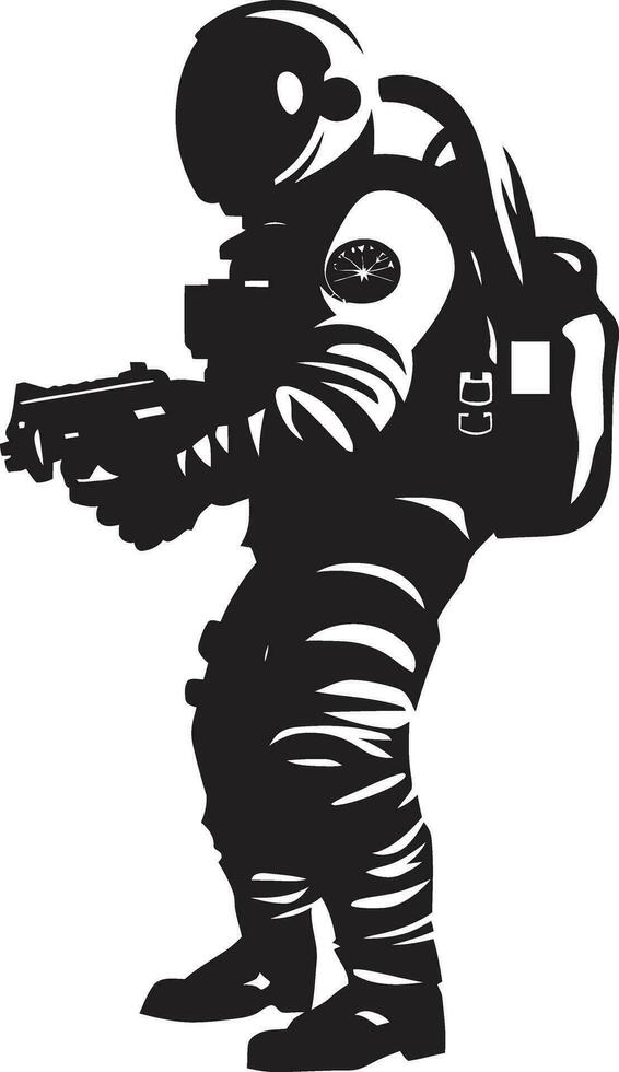 galáctico pionero astronauta casco símbolo interestelar aventurero negro espacio logo vector