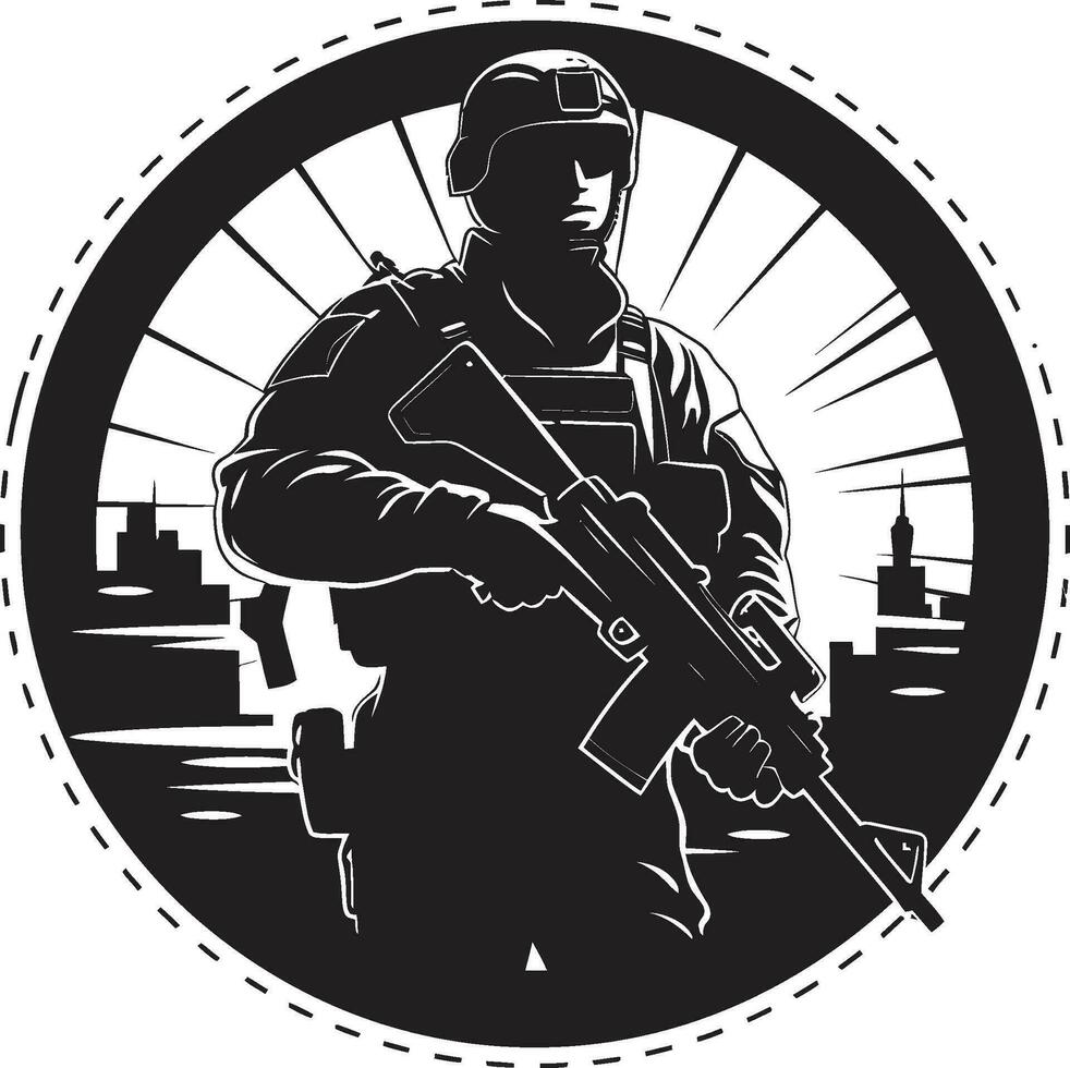 soldado s resolver negro hombre del ejército logo diseño combatiente vigor armado soldado negro icono vector