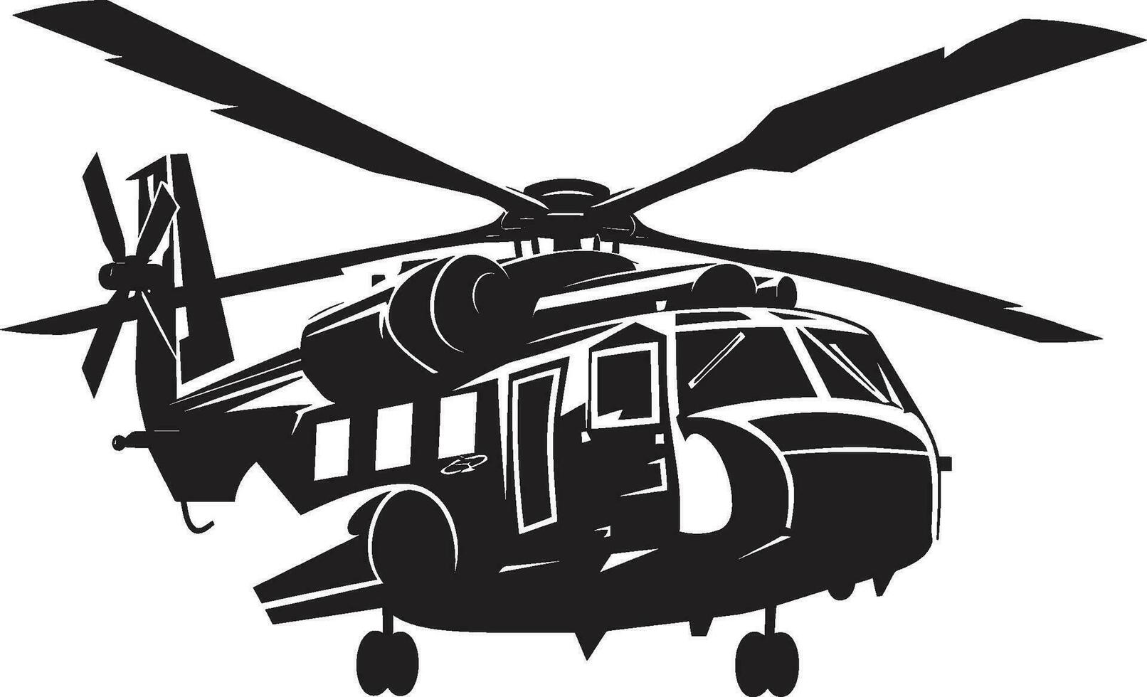 Combat Copter Army Helicopter Vector Icon Tactical Rotorcraft Black Emblematic Design