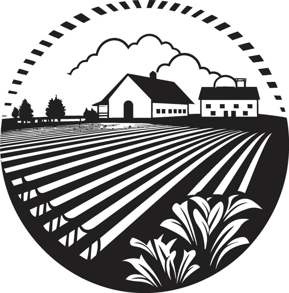 Rustic Abode Vector Farmhouse Emblem Nature s Bounty Black Logo for Farming