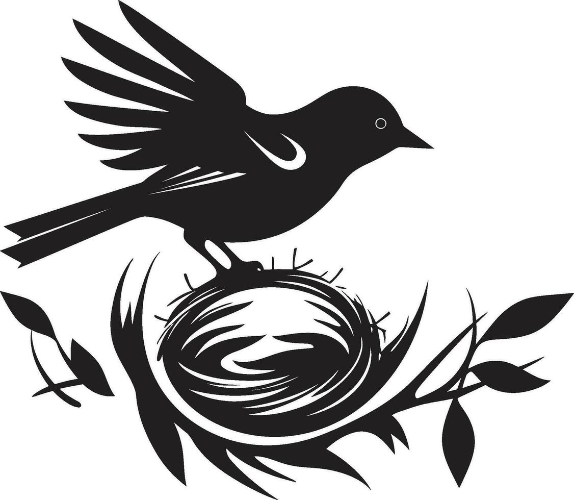 aéreo arte negro nido emblema pájaro s refugio vector nido logo