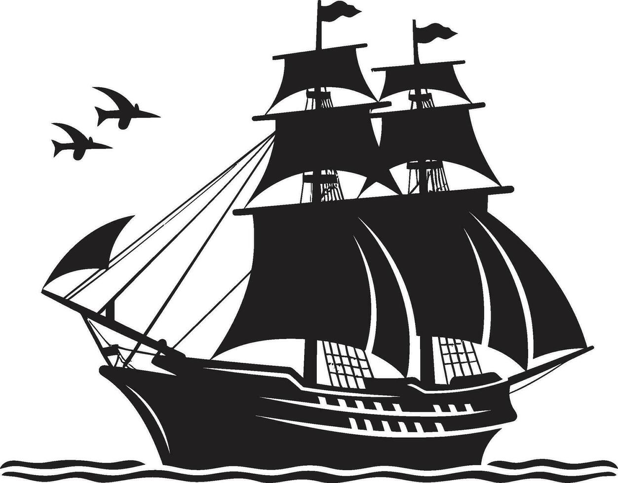 Vintage Navigator Vector Ship Icon Mythical Voyage Ancient Ship Emblem
