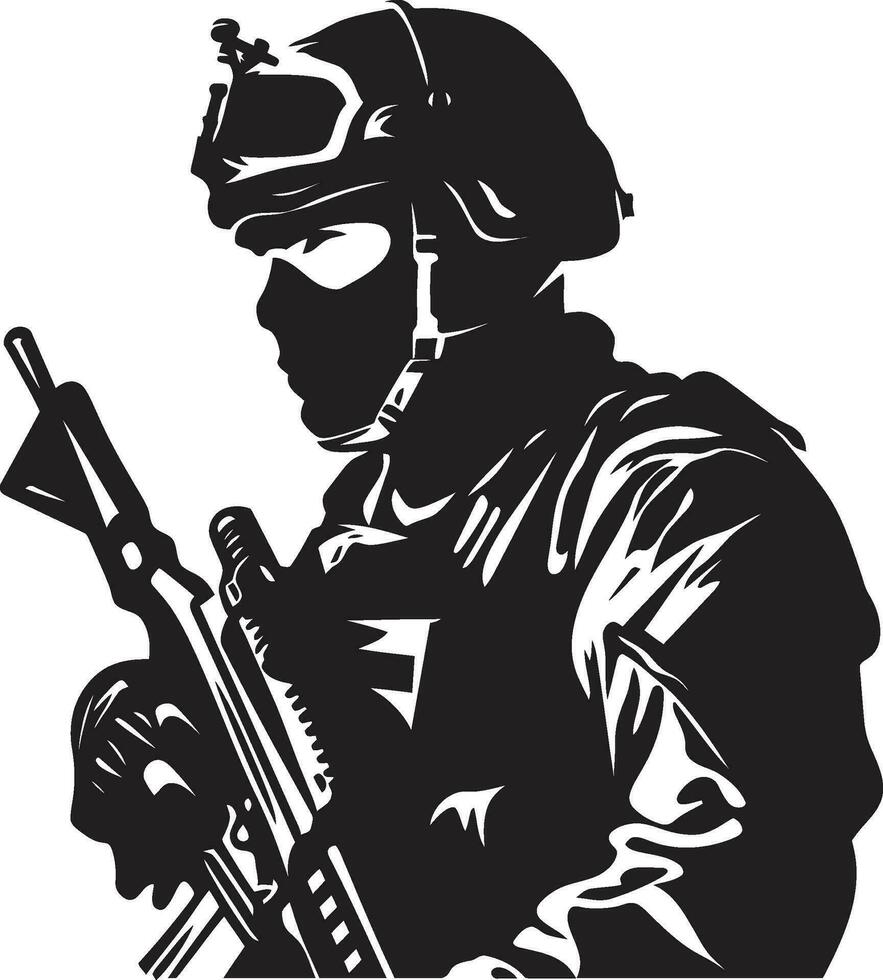 guerrero valor negro vector soldado logo defensivo guardián armado hombre del ejército negro icono