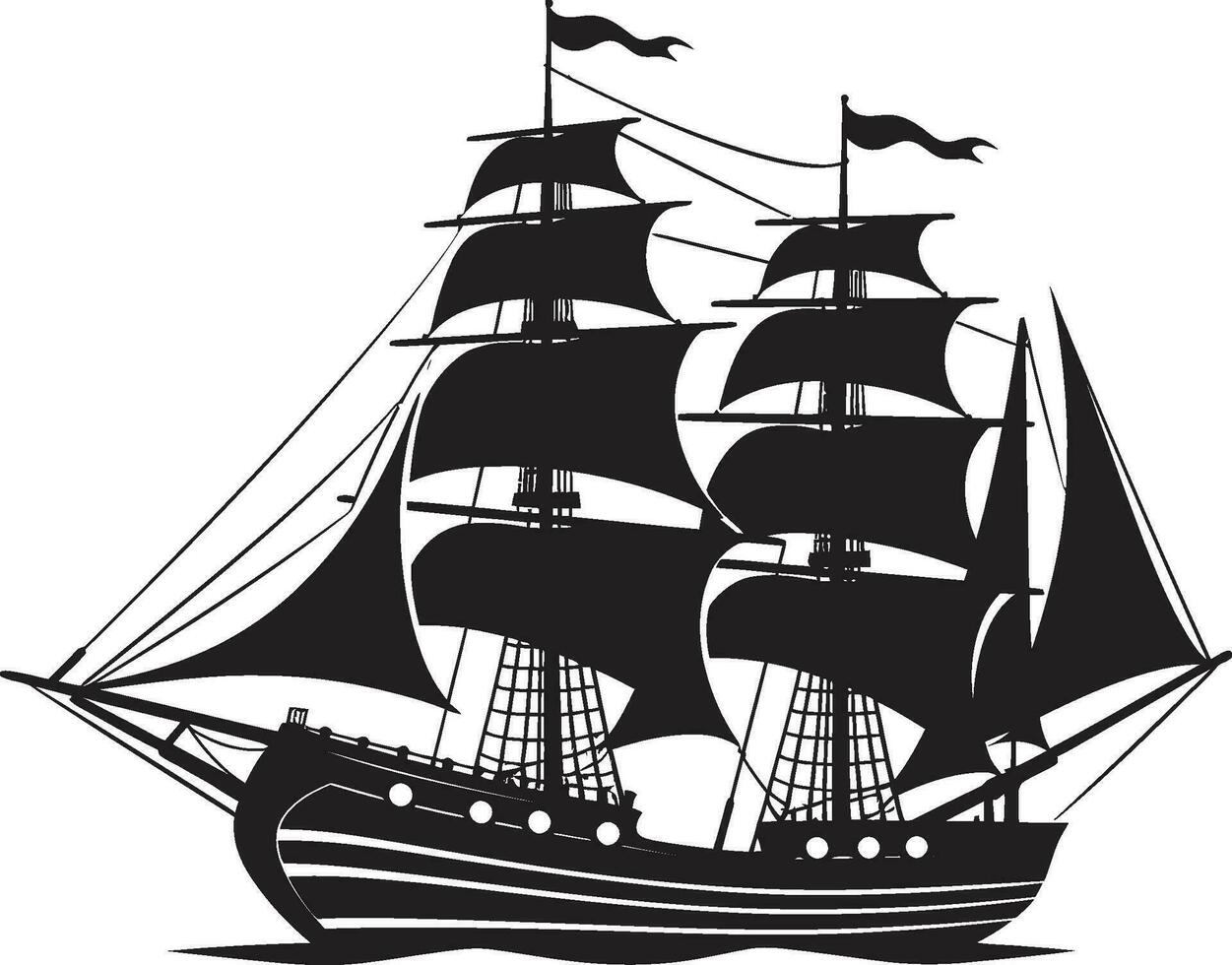 Antique Odyssey Black Ship Emblem Design Maritime Journey Vector Ancient Ship