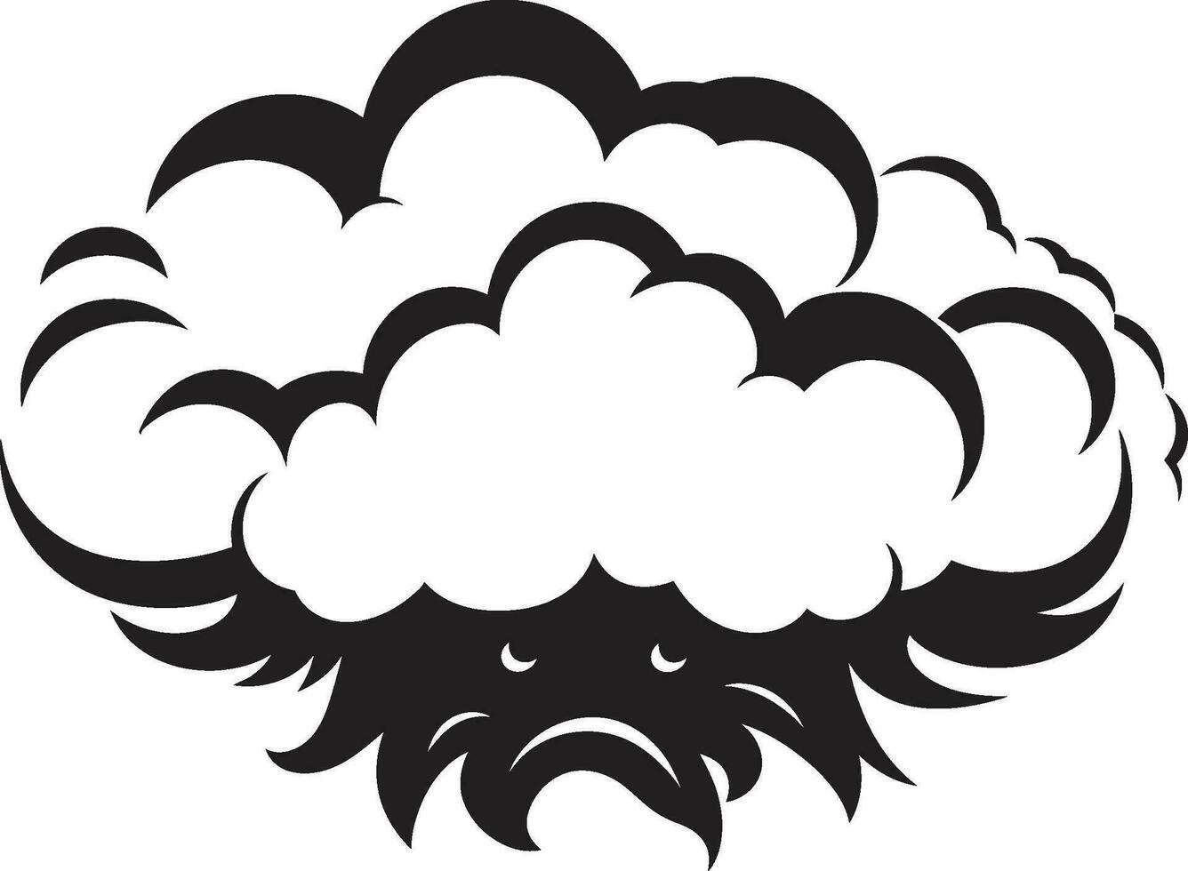 ceñudo cúmulo negro enojado nube icono furioso vendaval enojado dibujos animados nube emblema vector