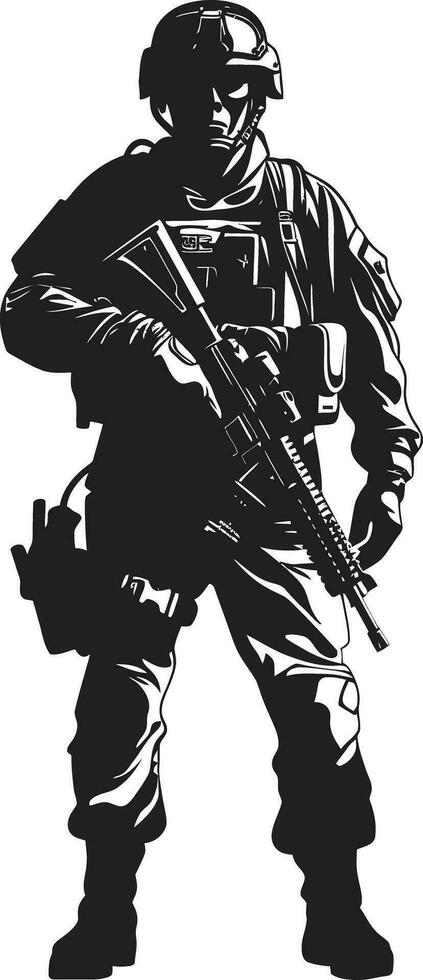 guardián valor negro hombre del ejército icono diseño combate precisión vector armado efectivo logo