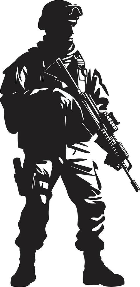 Strategic Vigilance Vector Black Armyman Icon Militant Precision Armed Forces Emblem Design