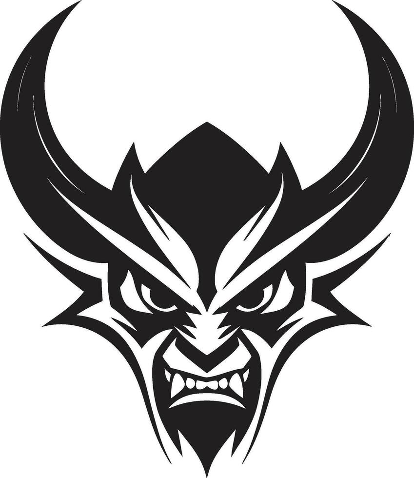 Sinister Gaze Aggressive Devil s Face in Vector Malevolent Presence Devil s Face in Black Logo