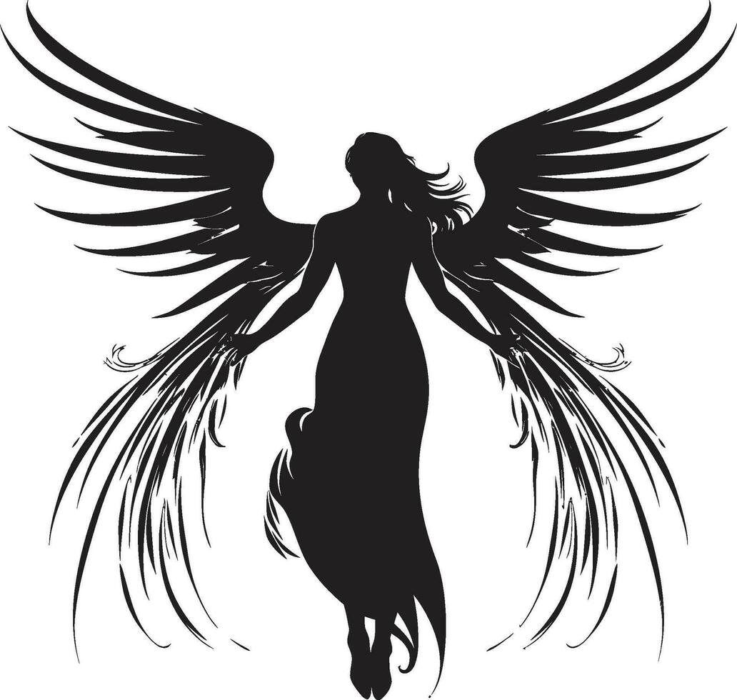 Radiant Serenity Black Angel Logo Celestial Elegance Angel Wings Icon vector