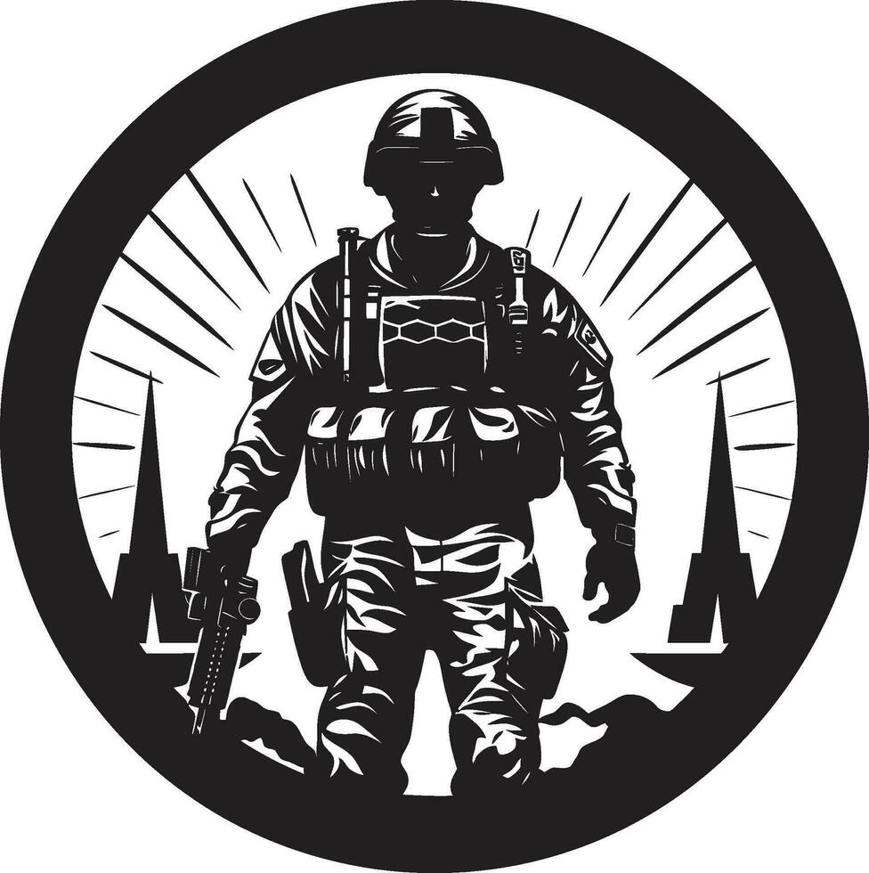 guerrero fuerza vector hombre del ejército emblema en negro militante precisión armado efectivo negro logo diseño