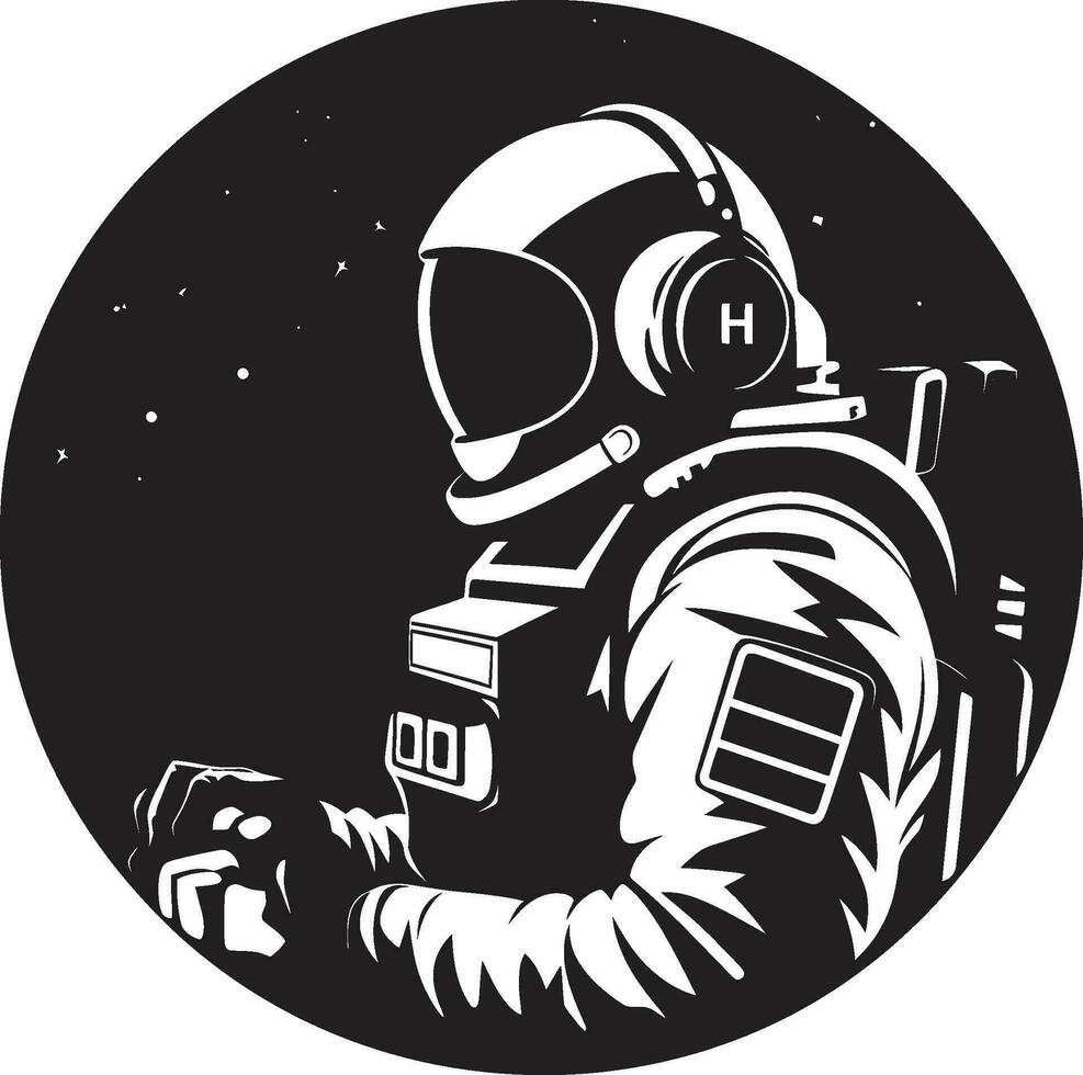 cero gravedad explorador astronauta vector icono orbital viajero negro astronauta emblema