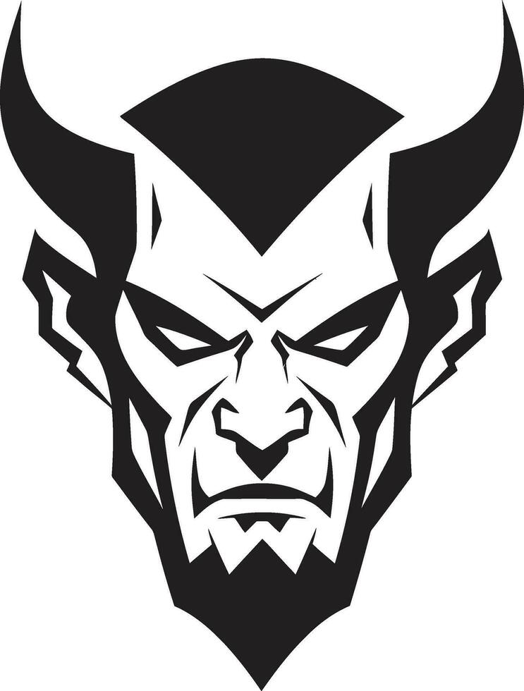 Sinister Visage Black Logo Icon of Devil s Aggression Malevolent Presence Aggressive Devil s Face in Vector Art